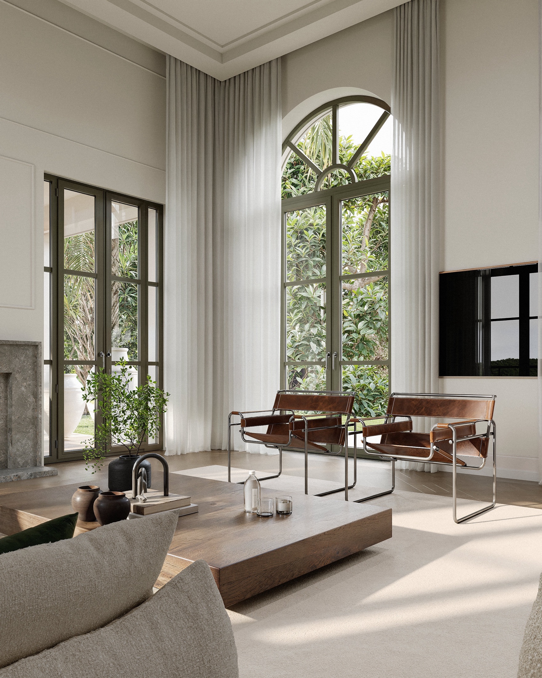 Villa Eleonore living room and arched garden windows